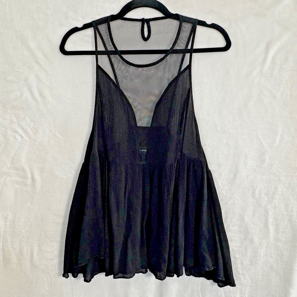 MUSTARD SEED Women Sheer Mesh V Neck Sleeveless Pullover Top Sz L Black 6-7